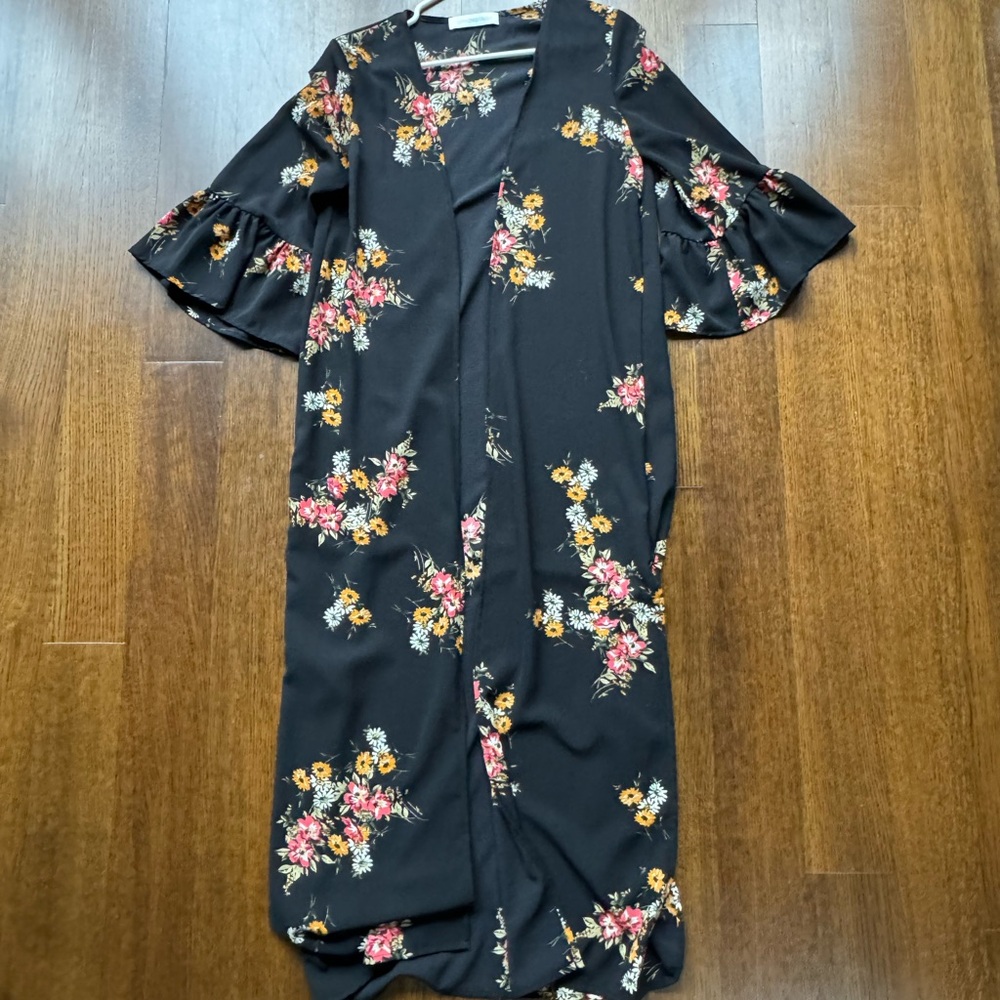 Floral Black summer Kimono Kaftan size S
